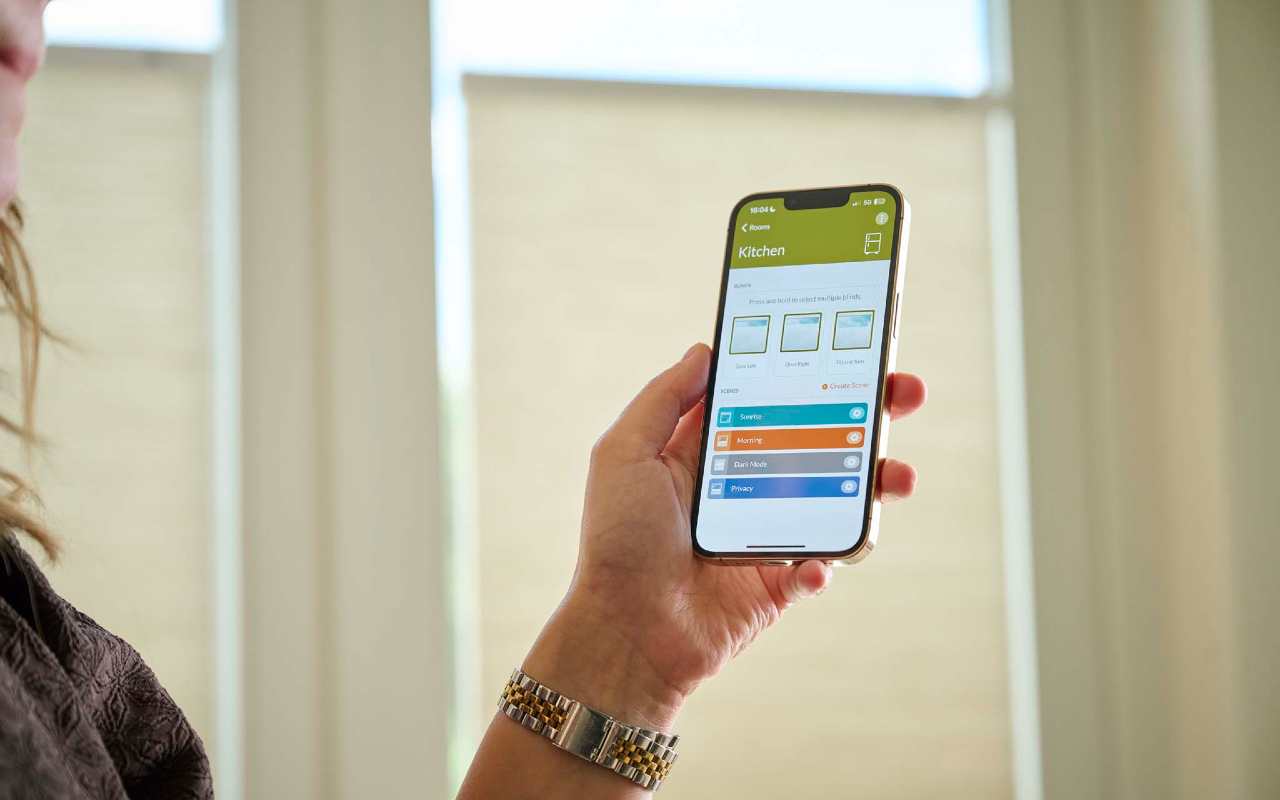 elektrisch bedienbare Luxaflex raambekleding-duette met app smartphone